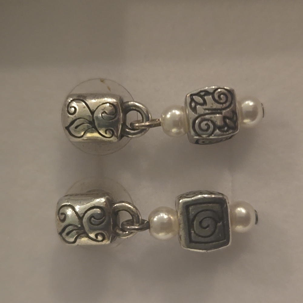 Silver Drop Earrings with Pearl Accents